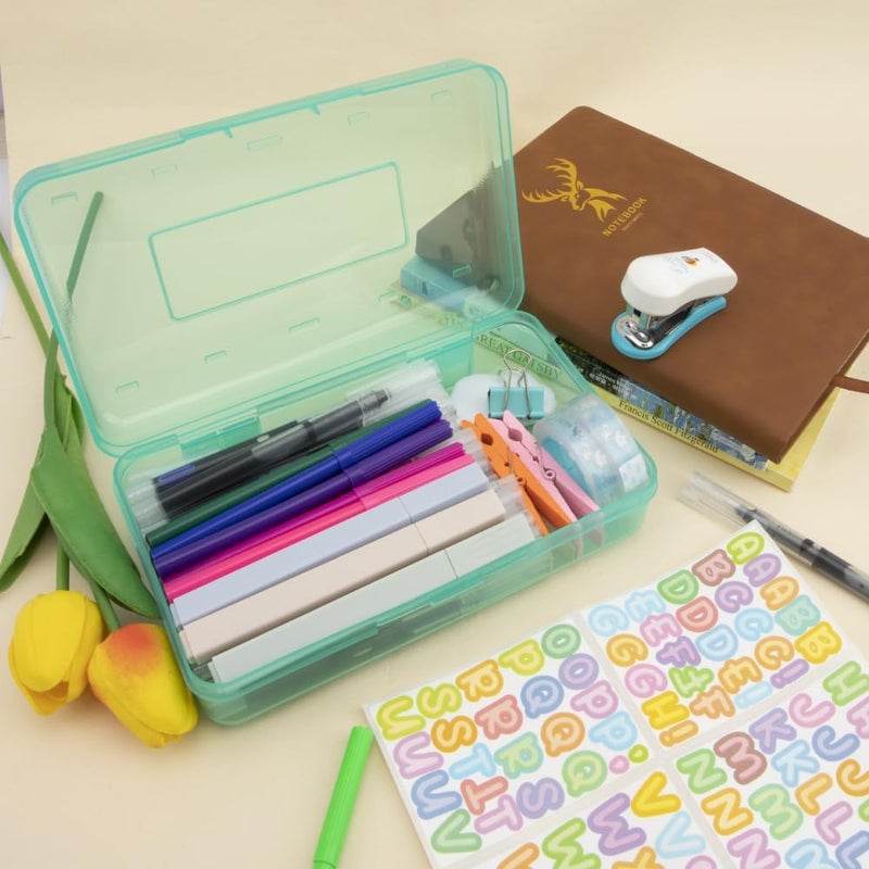 JIOMULIG Mint Green Hard Pencil Case Plastic Large Capacity Clear Pencil Box Crayon Box Organizer 1 Pack Storage Container Organizer Boxes for Pens School Stylish Art Office Supplies Storage Medium for Boys - Image 2